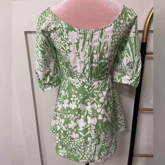 Tuckernuck Garden Green Bustier Balloon Sleeve Peplum Blouse Size XS - Picture 4 of 7